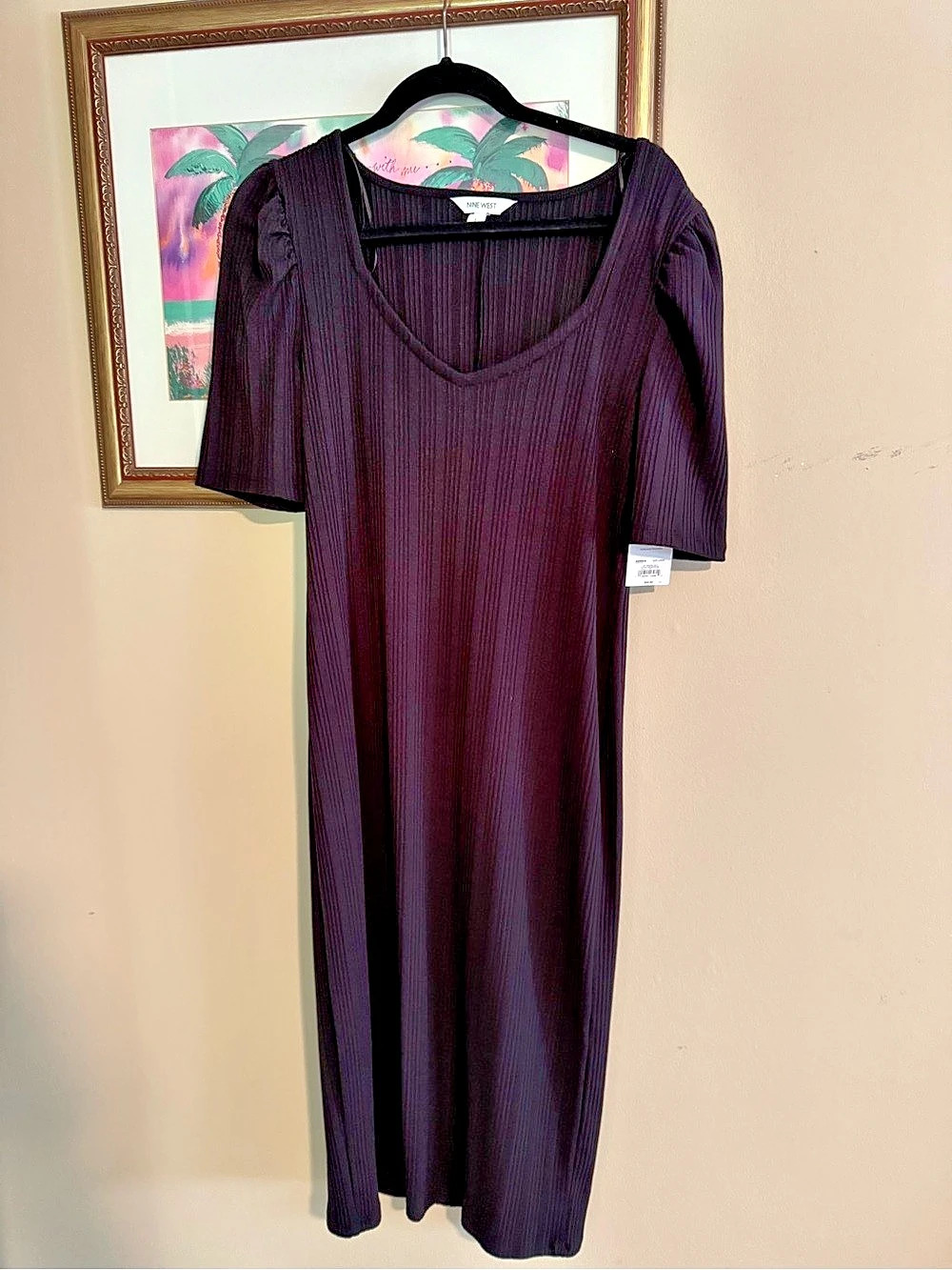 Nine West Ribbed Maxi Dress in Black Size Large NWT